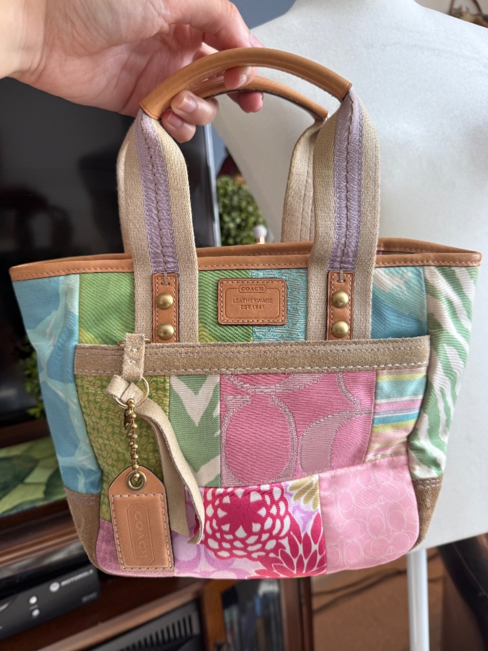 Coach L05Q-1481 Hamptons Patchwork Small Mini Tote Y2K Multicolor Pink